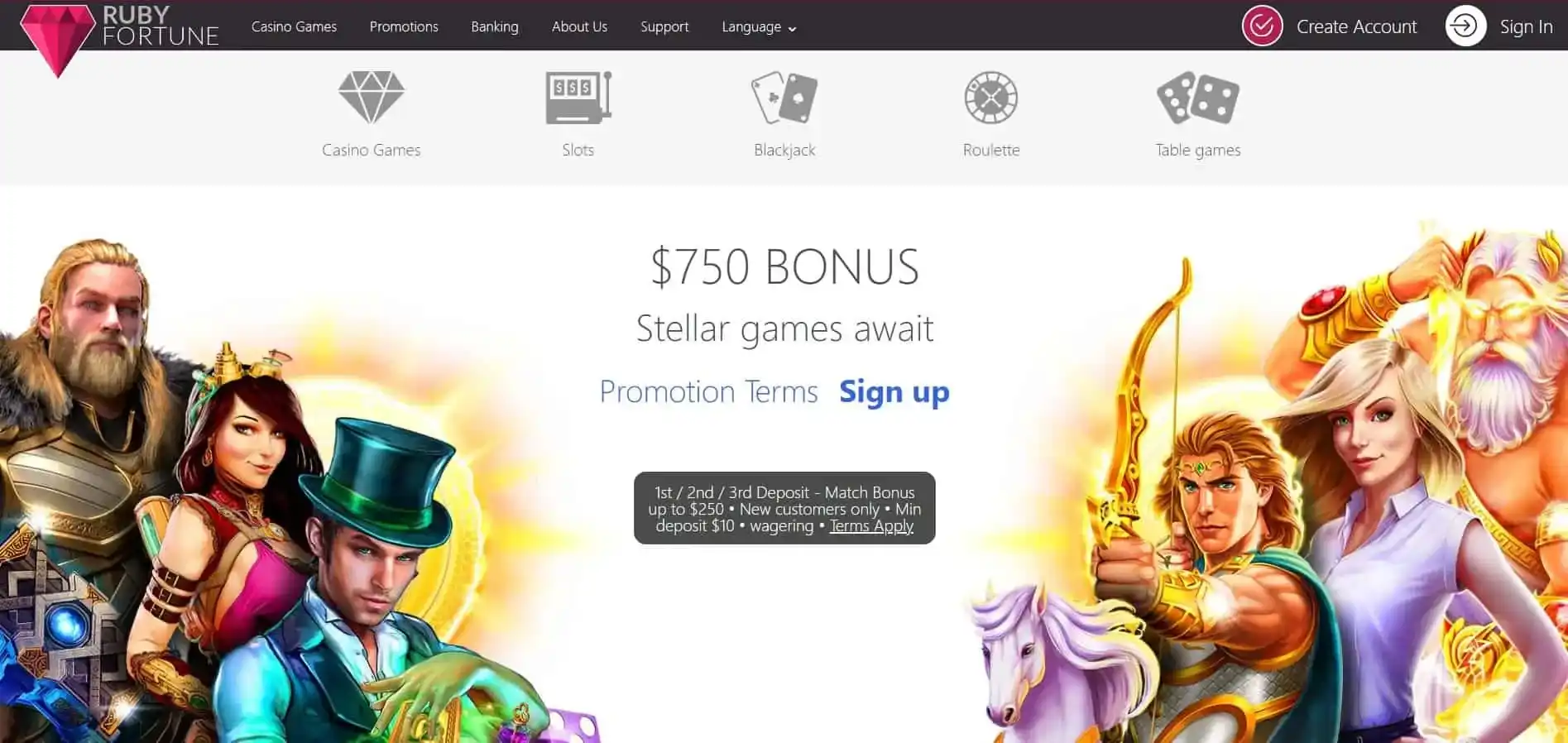 Ruby Fortune Casino main page